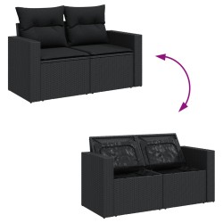 11-tlg. Garten-Sofagarnitur mit Kissen Schwarz Poly Rattan