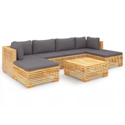 7-tlg. Garten-Lounge-Set mit Kissen Massivholz Teak