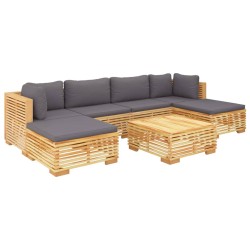 7-tlg. Garten-Lounge-Set mit Kissen Massivholz Teak