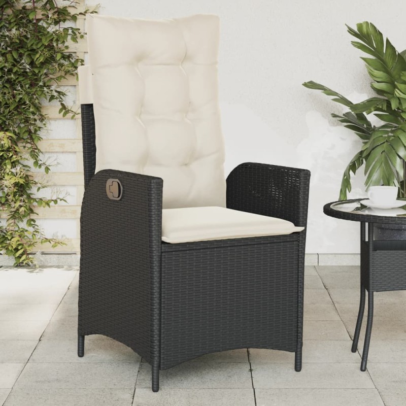 Gartensessel Verstellbar mit Kissen Schwarz Poly Rattan