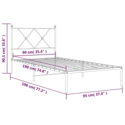 Bettgestell mit Kopfteil Metall Schwarz 90x190 cm