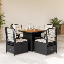 5-tlg. Garten-Essgruppe mit Kissen Schwarz Poly Rattan