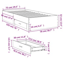 Bettgestell mit Schubladen Betongrau 75x190 cm Holzwerkstoff