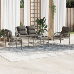 4-tlg. Garten-Sofagarnitur mit Kissen Grau Poly Rattan