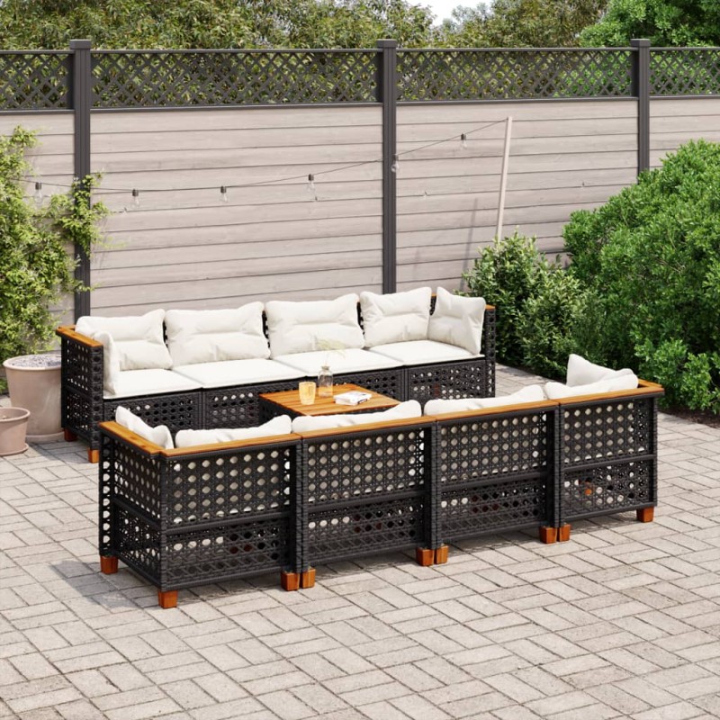 9-tlg. Garten-Sofagarnitur mit Kissen Schwarz Poly Rattan