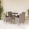 5-tlg. Garten-Essgruppe mit Kissen Grau Poly Rattan und Glas