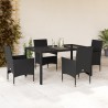 5-tlg. Garten-Essgruppe mit Kissen Schwarz Poly Rattan und Glas