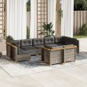 9-tlg. Garten-Sofagarnitur mit Kissen Grau Poly Rattan