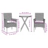 3-tlg. Bistro-Set mit Kissen Grau Poly Rattan und Glas