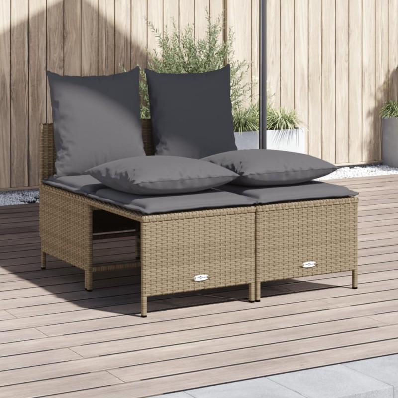 4-tlg. Garten-Sofagarnitur mit Kissen Beige Poly Rattan