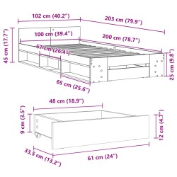 Bettgestell mit Schublade Betongrau 100x200 cm Holzwerkstoff