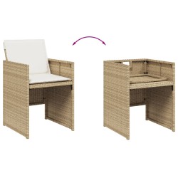 13-tlg. Garten-Essgruppe mit Kissen Beige Poly Rattan