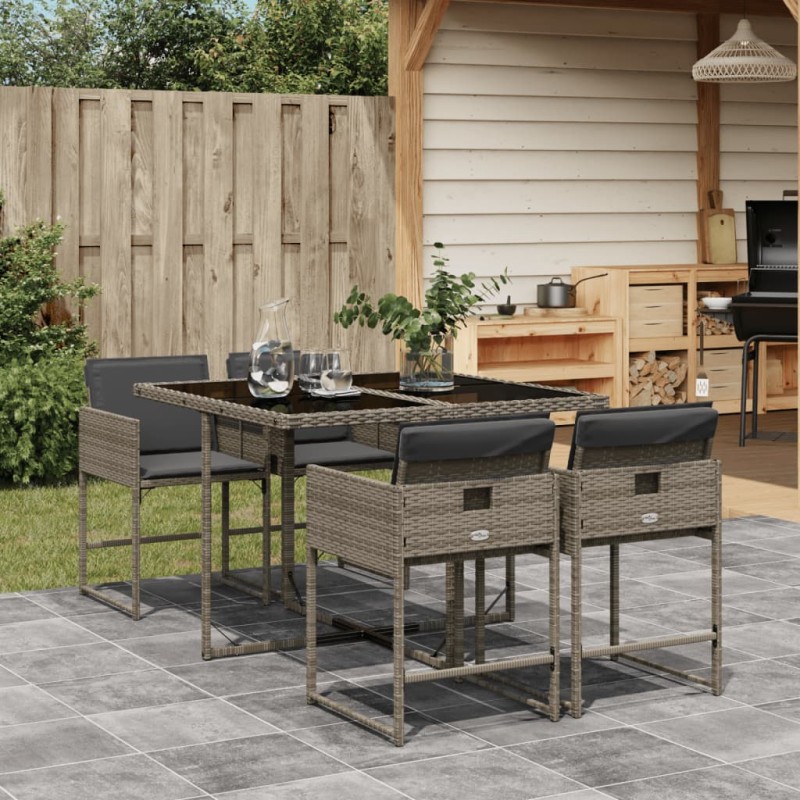 5-tlg. Garten-Essgruppe mit Kissen Grau Poly Rattan