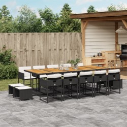 15-tlg. Garten-Essgruppe mit Kissen Schwarz Poly Rattan