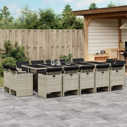 15-tlg. Garten-Essgruppe mit Kissen Hellgrau Poly Rattan