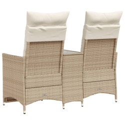 Gartensofa 2-Sitzer Verstellbar mit Tisch Beige Poly Rattan