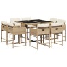 9-tlg. Garten-Essgruppe mit Kissen Beige Poly Rattan