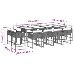 13-tlg. Garten-Essgruppe mit Kissen Schwarz Poly Rattan