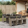 7-tlg. Garten-Essgruppe mit Kissen Grau Poly Rattan