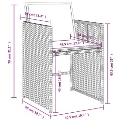 7-tlg. Garten-Essgruppe mit Kissen Schwarz Poly Rattan