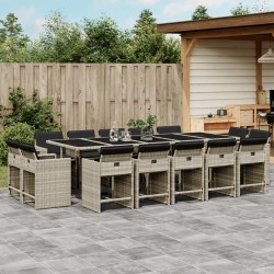 15-tlg. Garten-Essgruppe mit Kissen Hellgrau Poly Rattan