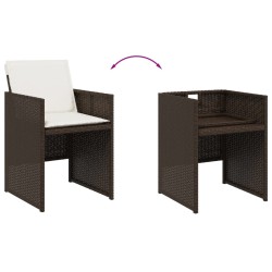 9-tlg. Garten-Essgruppe mit Kissen Braun Poly Rattan