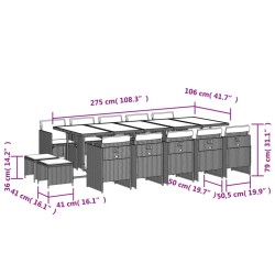 15-tlg. Garten-Essgruppe mit Kissen Schwarz Poly Rattan