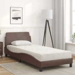 Bett mit Matratze Braun 90x190 cm Kunstleder