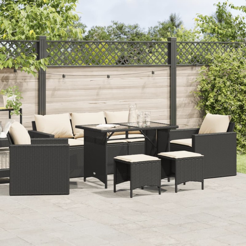 6-tlg. Garten-Sofagarnitur mit Kissen Schwarz Poly Rattan