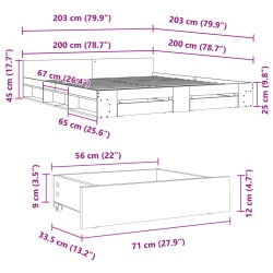 Bettgestell mit Schubladen Räuchereiche 200x200cm Holzwerkstoff