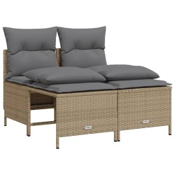 4-tlg. Garten-Sofagarnitur mit Kissen Beige Poly Rattan