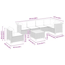 7-tlg. Garten-Sofagarnitur mit Kissen Grau Poly Rattan