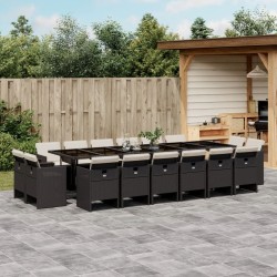 17-tlg. Garten-Essgruppe mit Kissen Schwarz Poly Rattan