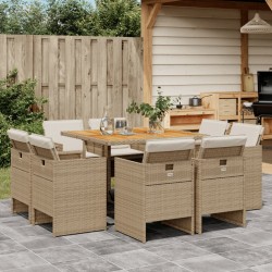 9-tlg. Garten-Essgruppe mit Kissen Beige Poly Rattan