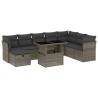 9-tlg. Garten-Sofagarnitur mit Kissen Grau Poly Rattan