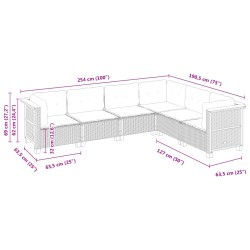 6-tlg. Garten-Sofagarnitur mit Kissen Schwarz Poly Rattan