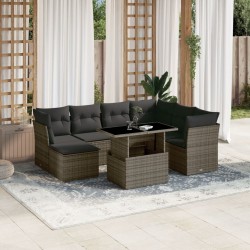 8-tlg. Garten-Sofagarnitur mit Kissen Grau Poly Rattan