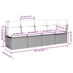 11-tlg. Garten-Sofagarnitur mit Kissen Grau Poly Rattan