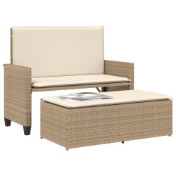 Gartenbank mit Kissen und Hocker Beige Poly Rattan