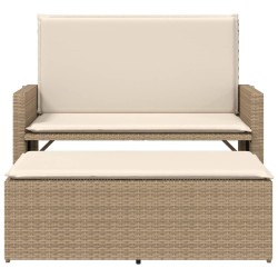 Gartenbank mit Kissen und Hocker Beige Poly Rattan