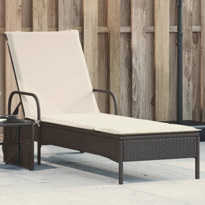 Sonnenliege mit Rollen und Auflage Schwarz Poly Rattan