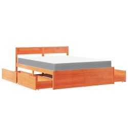 Bett mit Schubladen und Matratze Wachsbraun 140x200 Massivholz