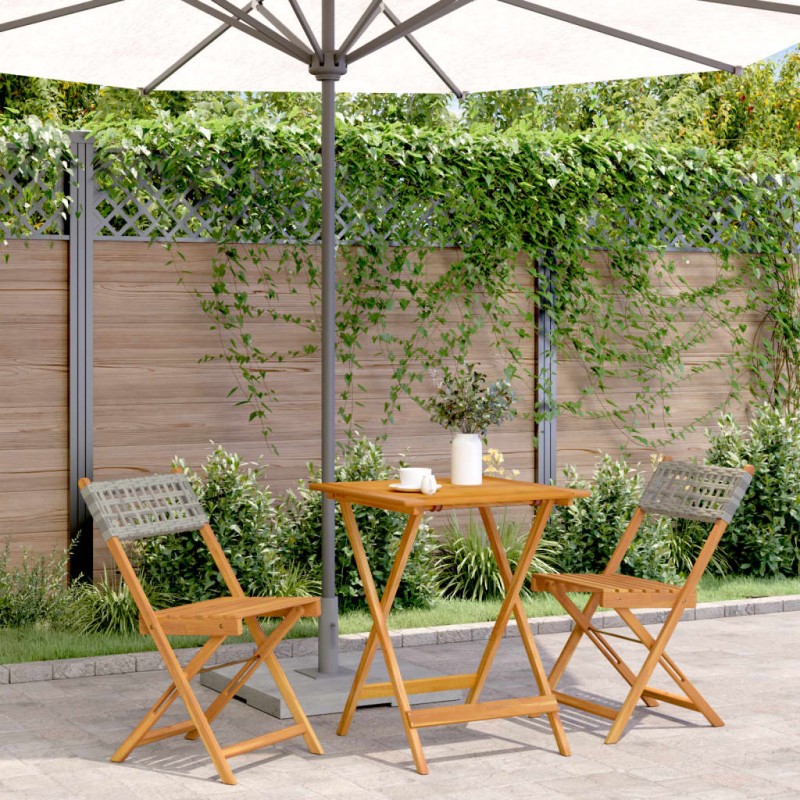 3-tlg. Bistro-Set Grau Poly Rattan und Massivholz