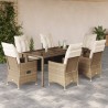 7-tlg. Garten-Essgruppe mit Kissen Beige Poly Rattan