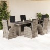 7-tlg. Garten-Essgruppe mit Kissen Grau Poly Rattan