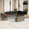 12-tlg. Garten-Sofagarnitur mit Kissen Grau Poly Rattan