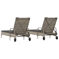 Sonnenliegen mit Auflagen 2 Stk. Grau Poly Rattan