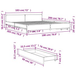 Bettgestell mit Schubladen Schwarz 180x200 cm Holzwerkstoff