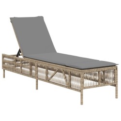 Sonnenliege mit Auflage Beige Poly Rattan