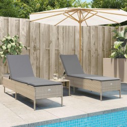 Sonnenliegen mit Auflagen 2 Stk. Beige Poly Rattan